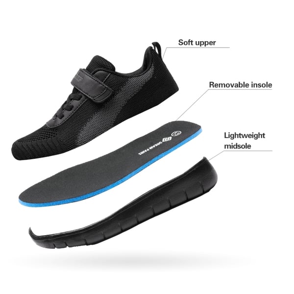[EZ-Ons MagicZips] Boys Girls Tennis Running Shoes - BLACK DARK GREY - 4
